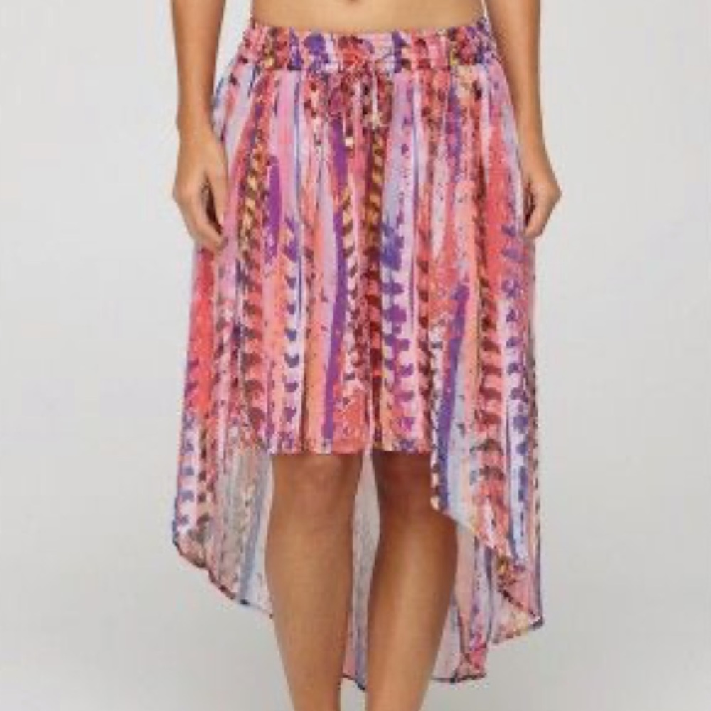 Roxy Colorful Chiffon High Low Skirt NWT